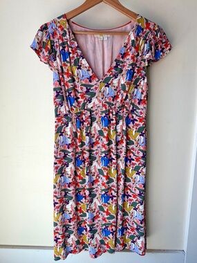 Boden - Vibrant Floral V-Neck Dress w/ Pockets - Size 4L (fits like 6)